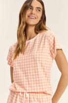 PIJAMA FEMININO MANGA CURTA E SHORT XADREZ LARANJA - COR COM AMOR