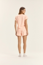 PIJAMA FEMININO MANGA CURTA E SHORT XADREZ LARANJA - COR COM AMOR