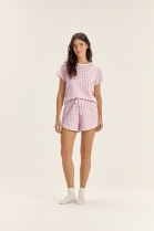 PIJAMA FEMININO MANGA CURTA E SHORT XADREZ LIL&Aacute;S - COR COM AMOR