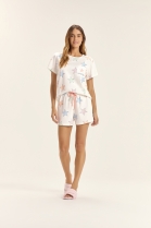 PIJAMA FEMININO MANGA CURTA E SHORT BRANCO ESTRELAS - COR COM AMOR