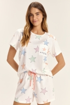 PIJAMA FEMININO MANGA CURTA E SHORT BRANCO ESTRELAS - COR COM AMOR