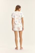 PIJAMA FEMININO MANGA CURTA E SHORT BRANCO ESTRELAS - COR COM AMOR