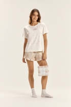 PIJAMA FEMININO MANGA CURTA E SHORT XADREX OFF FAMÍLIA - COR COM AMOR