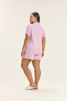 PIJAMA FEMININO MANGA CURTA COM BOT&Otilde;ES E SHORT ROSA PLUS SIZE - COR COM AMOR