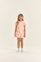 PIJAMA FEMININO INFANTIL MANGA CURTA E SHORT XADREZ LARANJA - COR COM AMOR