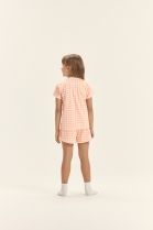 PIJAMA FEMININO INFANTIL MANGA CURTA E SHORT XADREZ LARANJA - COR COM AMOR