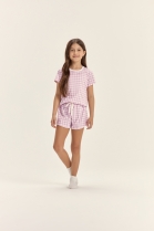 PIJAMA FEMININO INFANTIL MANGA CURTA E SHORT XADREZ LILÁS - COR COM AMOR
