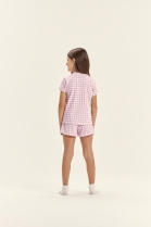 PIJAMA FEMININO INFANTIL MANGA CURTA E SHORT XADREZ LILÁS - COR COM AMOR