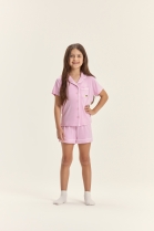 PIJAMA FEMININO INFANTIL MANGA CURTA COM BOT&Otilde;ES E SHORT ROSA - COR COM AMOR