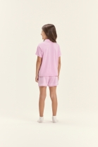 PIJAMA FEMININO INFANTIL MANGA CURTA COM BOT&Otilde;ES E SHORT ROSA - COR COM AMOR