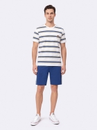 PIJAMA MASCULINO MANGA CURTA E BERMUDA AZUL COM LISTRAS - VEGGI