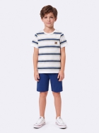 PIJAMA MASCULINO JUVENIL MANGA CURTA E BERMUDA AZUL COM LISTRAS - VEGGI