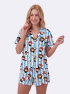 PIJAMA FEMININO MANGA CURTA COM BOTÕES E SHORT AZUL HARRY POTTER - VEGGI