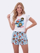 PIJAMA FEMININO MANGA CURTA E SHORT AZUL HARRY POTTER - VEGGI