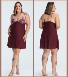 CAMISOLA DE ALÇA COM RENDA BICOLOR E SHORT RUBRO PLUS SIZE - ESSENCIAL
