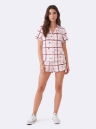 PIJAMA FEMININO MANGA CURTA COM BOTÕES E SHORT XADREZ CEREJA - VEGGI