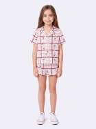 PIJAMA FEMININO INFANTIL MANGA CURTA COM BOTÕES E SHORT XADREZ CEREJA - VEGGI