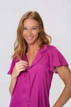 PIJAMA FEMININO MANGA CURTA COM BOT&Otilde;ES E SHORT CETIM PINK - ACUO