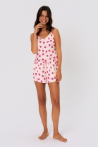 PIJAMA FEMININO DE ALÇA E SHORT CETIM BRANCO CEREJA - ACUO