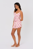 PIJAMA FEMININO DE ALÇA E SHORT CETIM BRANCO CEREJA - ACUO
