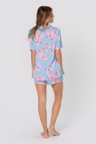 PIJAMA FEMININO MANGA CURTA COM BOT&Otilde;ES E SHORT AZUL BORBOLETAS - ACUO