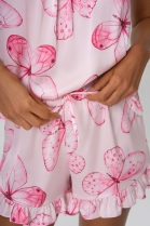 PIJAMA FEMININO DE AL&Ccedil;A COM SHORT CETIM ROSA BORBOLETAS - ACUO