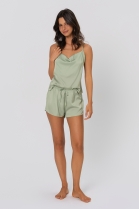 PIJAMA FEMININO DE ALÇA E SHORT CETIM VERDE - ACUO
