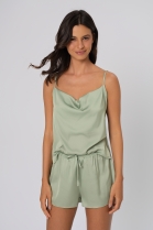 PIJAMA FEMININO DE ALÇA E SHORT CETIM VERDE - ACUO