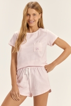 PIJAMA FEMININO MANGA CURTA E SHORT ROSA LISTRAS - COR COM AMOR