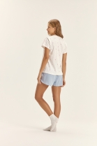 PIJAMA FEMININO MANGA CURTA E SHORT AZUL LISTRAS FAMÍLIA - COR COM AMOR