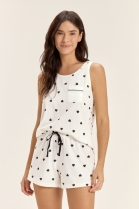 PIJAMA FEMININO DE REGATA E SHORT BRANCO PO&Aacute; CORA&Ccedil;&Otilde;ES - COR COM AMOR