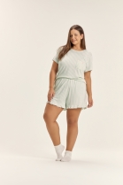PIJAMA FEMININO MANGA CURTA E SHORT VERDE LISTRAS FAM&Iacute;LIA PLUS SIZE - COR COM AMOR