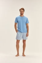 PIJAMA MASCULINO MANGA CURTA E BERMUDA AZUL LISTRAS FAMÍLIA - COR COM AMOR
