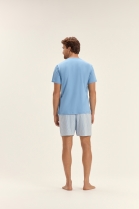 PIJAMA MASCULINO MANGA CURTA E BERMUDA AZUL LISTRAS FAMÍLIA - COR COM AMOR