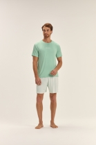 PIJAMA MASCULINO MANGA CURTA E BERMUDA VERDE LISTRAS FAMÍLIA - C0R COM AMOR