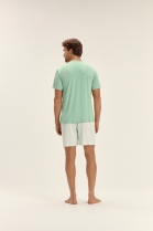 PIJAMA MASCULINO MANGA CURTA E BERMUDA VERDE LISTRAS FAMÍLIA - C0R COM AMOR