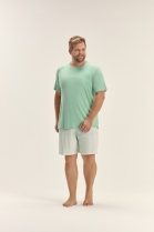 PIJAMA MASCULINO MANGA CURTA E BERMUDA VERDE LISTRAS FAMÍLIA PLUS SIZE - COR COM AMOR