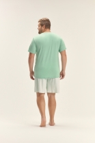 PIJAMA MASCULINO MANGA CURTA E BERMUDA VERDE LISTRAS FAMÍLIA PLUS SIZE - COR COM AMOR