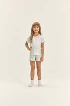 PIJAMA FEMININO JUVENIL MANGA CURTA E SHORT LISTRAS VERDE FAMÍLIA - COR COM AMOR