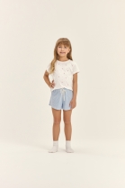 PIJAMA FEMININO JUVENIL MANGA CURTA E SHORT LISTRAS AZUL FAMÍLIA - COR COM AMOR