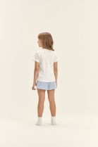 PIJAMA FEMININO JUVENIL MANGA CURTA E SHORT LISTRAS AZUL FAMÍLIA - COR COM AMOR