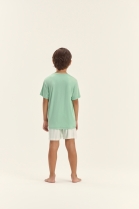 PIJAMA MASCULINO INFANTIL MANGA CURTA E EBERMUDA LISTRAS VERDE FAMÍLIA - COR COM AMOR