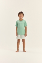 PIJAMA MASCULINO JUVENIL MANGA CURTA E BERMUDA LISTRAS VERDE FAMÍLIA - COR COM AMOR