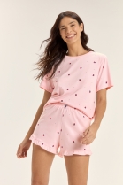 PIJAMA FEMININO MANGA CURTA E SHORT ROSA CEREJA - COR COM AMOR