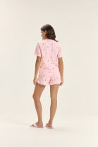 PIJAMA FEMININO MANGA CURTA E SHORT ROSA CEREJA - COR COM AMOR