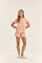 PIJAMA FEMININO MANGA CURTA E SHORT XADREZ LARANJA - COR COM AMOR