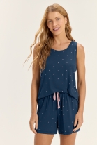 PIJAMA FEMININO DE REGATA E SHORT MARINHO POÁ - COR COM AMOR