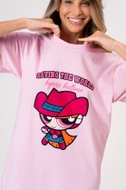 CAMISOLA MANGA CURTA ROSA FLORZINHA SUPERPODEROSAS - ACUO