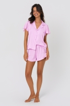 PIJAMA FEMININO MANGA CURTA COM BOTÕES E SHORT CETIM ROSE - ACUO