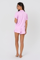PIJAMA FEMININO MANGA CURTA COM BOTÕES E SHORT CETIM ROSE - ACUO